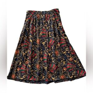 Talbots vintage holiday print red, green and gold  full length skirt.  size 14. 